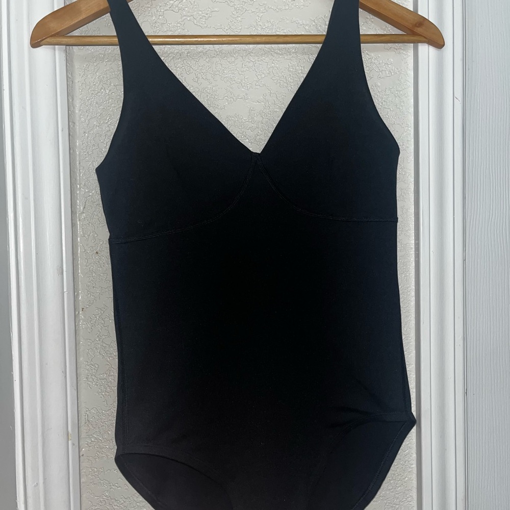 Outdoor Voices Black V-Neck Workout Bodysuit Leotard